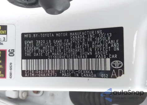 2014 Toyota Corolla Le из США, поврежденный, VIN 2T1BURHE1EC034849